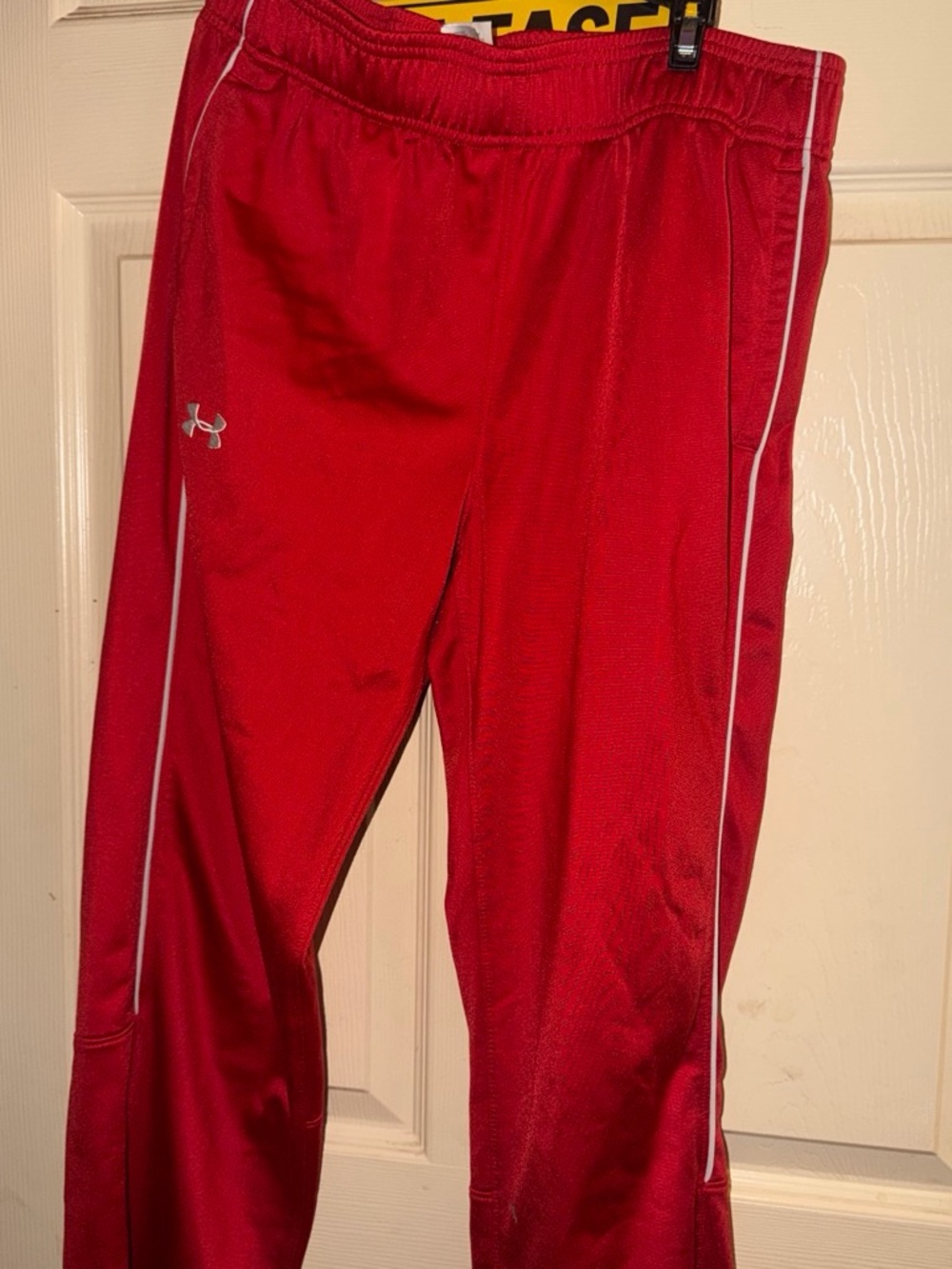 Under Armour Kids Red Track Joggers with White Piping